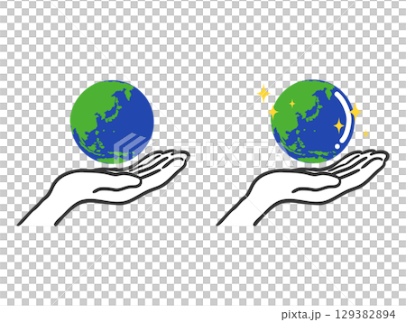 一手拿著地球儀（日本各地）的插圖向量 129382894
