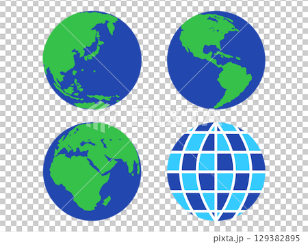 可愛的世界地球儀插圖集向量 129382895