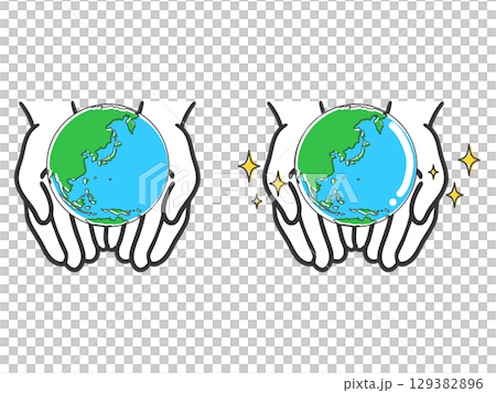 両手に地球を乗せたイラスト(日本周辺) ベクター 両手に地球を乗せたイラスト(日本周辺) ベクター 129382896