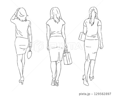 後ろ姿の女性3人のイラスト素材 [129382897] - PIXTA