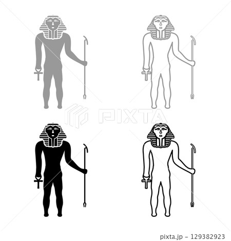 Egypt pharaoh Tutankhamen King Tut set icon grey black color vector illustration image solid fill outline contour line thin flat style 129382923