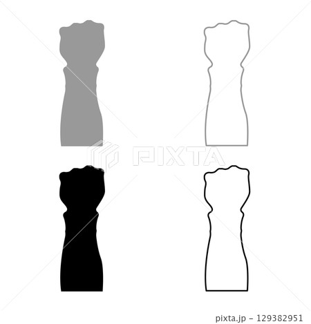 Fist protest concept arm hand raised in clenched in up set icon grey black color vector illustration image solid fill outline contour line thin flat style Fist protest concept arm hand raised in clenched in up set icon grey black color vector illustration image solid fill outline contour line thin flat style 129382951