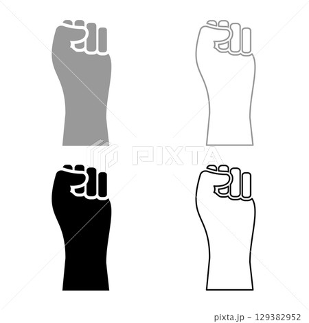 Anti feminism male symbol sign raised fist set icon grey black color vector illustration image solid fill outline contour line thin flat style 129382952