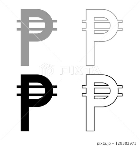 Filipino Peso sign symbol currency set icon grey black color vector illustration image solid fill outline contour line thin flat style 129382973