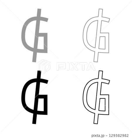 Symbol sign of Guarani Paraguay's official currency Paraguay money set icon grey black color vector illustration image solid fill outline contour line thin flat style 129382982