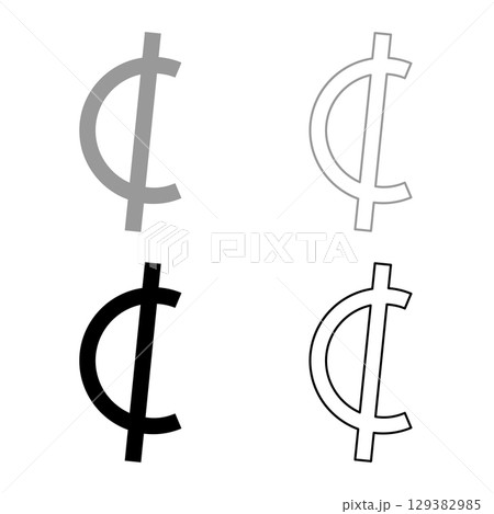 Sedi symbol sign Ghana currency money set icon grey black color vector illustration image solid fill outline contour line thin flat style 129382985