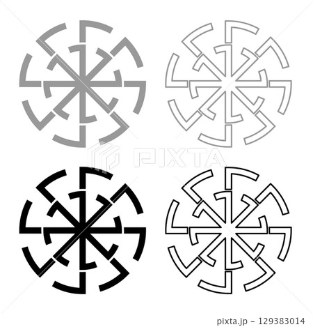 Svitovit symbol sign slavic pagan set icon grey black color vector illustration image solid fill outline contour line thin flat style 129383014