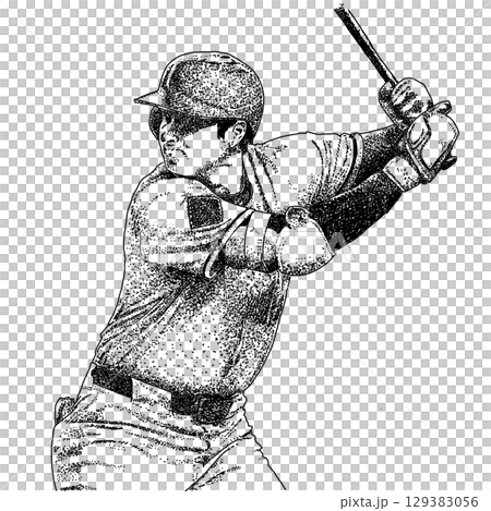 Pen drawing illustration of a major league batter 129383056
