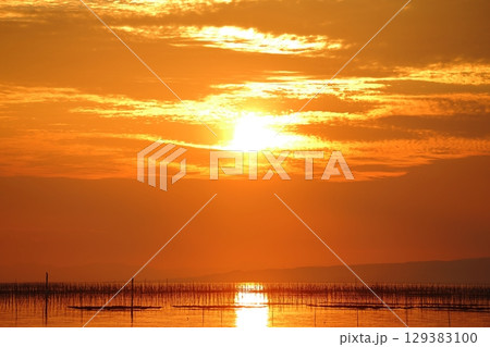 大牟田市　有明海　海苔畑、 129383100