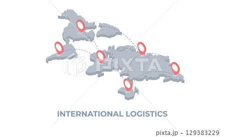 World map infographic, infochart business with pointer mark on blue background. International logistic isometry. World map infographic, infochart business with pointer mark on blue background. International logistic isometry. 129383229