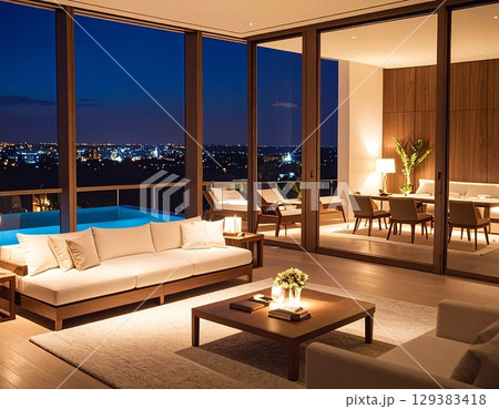 高層階から望む夜景とラグジュアリーな客室 129383418
