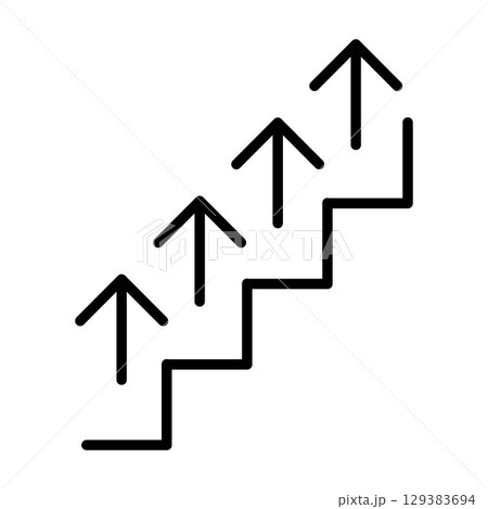 Stair up line icon. Stair with up arrow black icon. Vector isolated on white background. 129383694