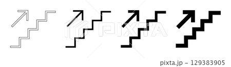 Stairs up icons set. Stairs with up arrow black icon. Vector isolated on white background. Stairs up icons set. Stairs with up arrow black icon. Vector isolated on white background. 129383905
