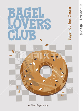 Checkered Bakery Aesthetic Poster with Bagel Modern Vintage Style A3 Vertical Format Vector Checkered Bakery Aesthetic Poster with Bagel Modern Vintage Style A3 Vertical Format Vector 129384606