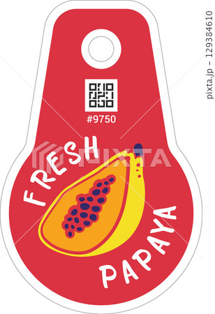 Fresh Papaya Produce Sticker Design Template PLU and QR Codes. Vector Package Tag Isolated on Transp 129384610
