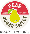 Pear Produce Label Design Template PLU Code. Vector Package Peeled Tag Isolated on Transparent Backg 129384615