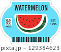Watermelon Illustrated Produce Label Design Template PLU Code. Vector Package Peeled Tag Isolated on 129384623