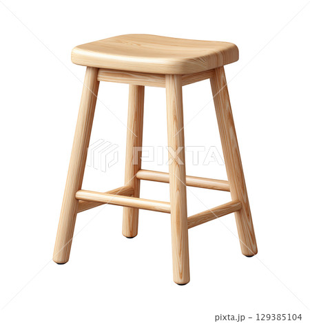 Simple Wooden Stool with Natural Finish and Sturdy Design for Home, Kitchen, or Bar Setting 129385104