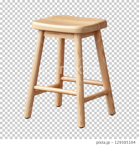 Simple Wooden Stool with Natural Finish and Sturdy Design for Home, Kitchen, or Bar Setting 129385104