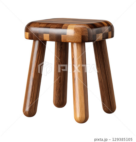 Stylish Wooden Stool with Checkered Design and Smooth Finish for Modern Interior Spaces and Decor 129385105