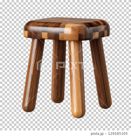 Stylish Wooden Stool with Checkered Design and Smooth Finish for Modern Interior Spaces and Decor 129385105