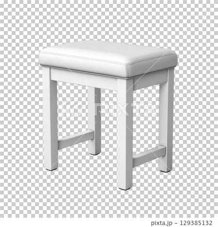 Elegant White Vanity Stool on Isolated Background for Stylish Home Decor and Makeup Application 129385132