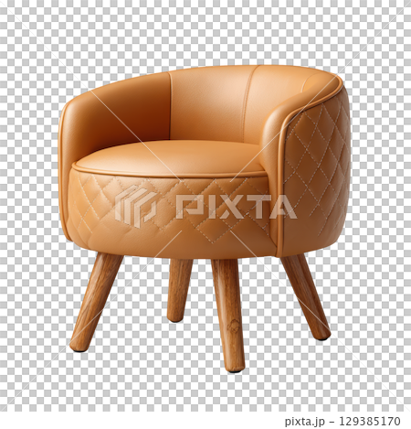 Stylish Padded Stool for Modern Interiors with Elegant Quilted Design and Wooden Legs in Warm Tan Color 129385170