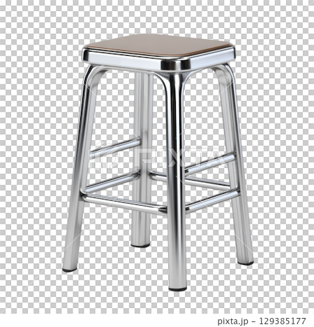 Metal stool with sleek chrome legs and wooden seat, perfect for modern kitchens and bars. 129385177
