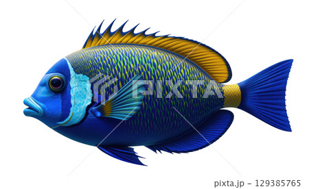 Vibrant Blue and Yellow Tropical Fish Swimming Gracefully in Clear Ocean Waters 129385765