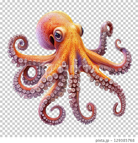 Octopus Illustration with transparent background 129385768