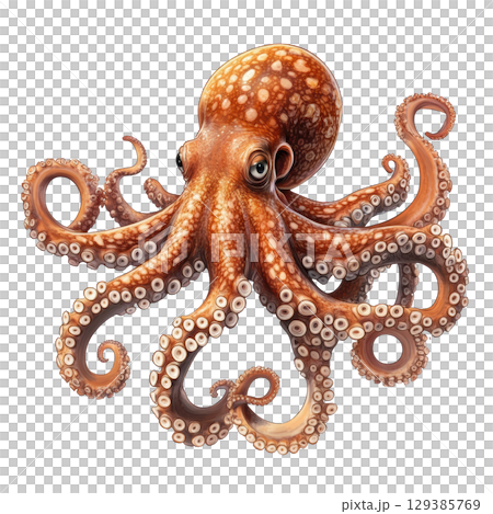 Octopus Illustration with Detailed Tentacles with transparent background 129385769