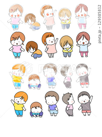 赤ちゃんのかわいいイラストセット 129385812