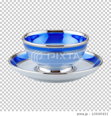 Elegant Blue Bowl with Shiny Silver Rim on Decorative Plate for Fine Dining and Table Decoration 129385831