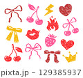 Bow and cherry hand drawn whimsy prints with crayon texture 129385937