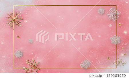 ピンクと雪の結晶フレーム背景 ピンクと雪の結晶フレーム背景 129385970