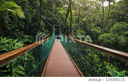 森の中を走る吊橋 森の中を走る吊橋 129386115