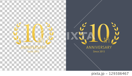 10周年記念のアニバーサリー用ベクターアイコン。金色、高級感、ベーシックなデザイン 10周年記念のアニバーサリー用ベクターアイコン。金色、高級感、ベーシックなデザイン 129386467