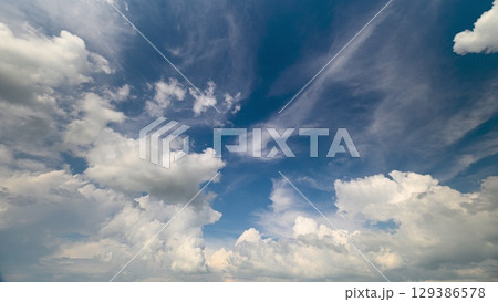 Explore the breathtaking dynamic cloud patterns displayed against a vibrant blue sky Explore the breathtaking dynamic cloud patterns displayed against a vibrant blue sky 129386578