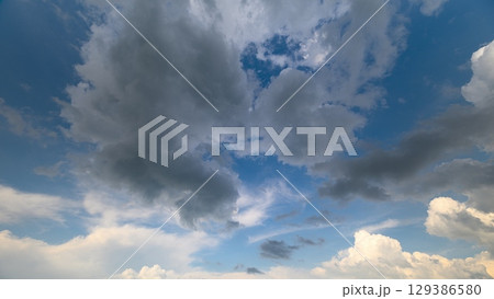 A breathtaking dynamic cloudscape showcasing a vivid blue sky filled with soft, fluffy clouds A breathtaking dynamic cloudscape showcasing a vivid blue sky filled with soft, fluffy clouds 129386580