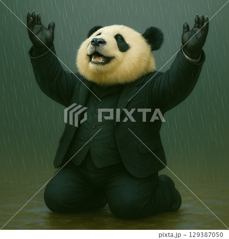 雨にうたれるパンダ 129387050