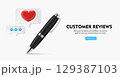 Customer Reviews Banner with Pen and Icons 129387103
