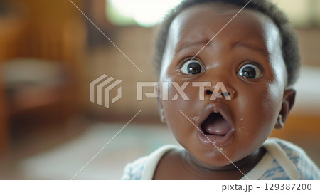 大きな瞳と開いた口が愛らしい赤ちゃん二 - Generative AI 129387200