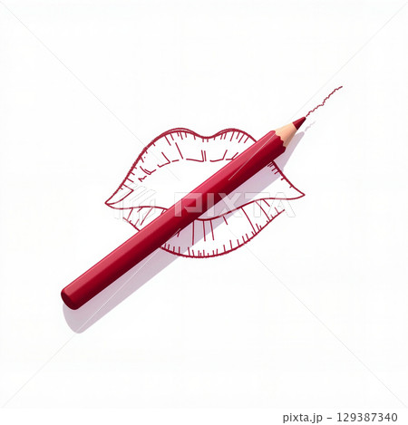 Sleek lip liner pencil depicting artistry on minimalist backdrop, beauty concept 129387340