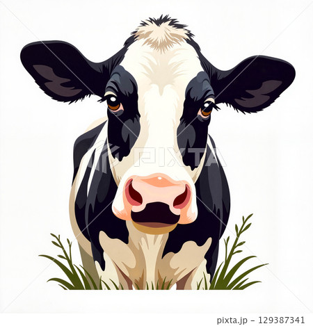 Expressive Holstein cow gazing directly, pastoral tranquility 129387341