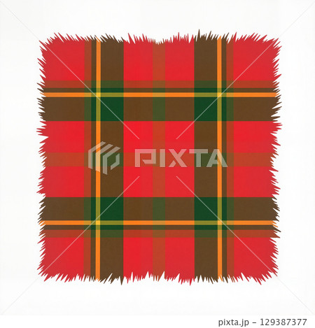 Warm plaid blanket in geometric style on white background, comfort 129387377
