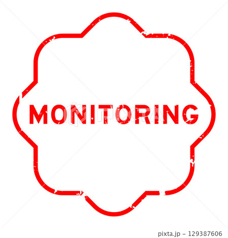 Grunge red monitoring word square rubber seal stamp on white background 129387606