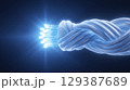 Tangled wires evolve into a clean glowing cable symbolizing clarity in communication. Soft gradient from dark to light enhances visual appeal. Concept of telecommunication, electronics, technology. 129387689