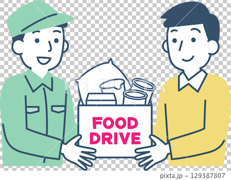 參加食物募捐活動的男士 參加食物募捐活動的男士 129387807