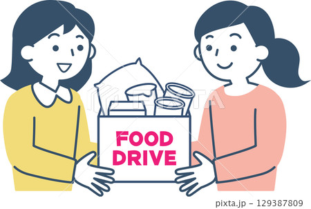 フードドライブに参加する女性たち 129387809