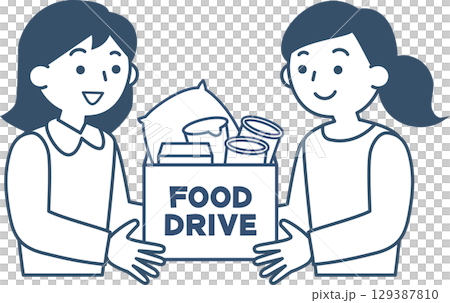 Women participating in a food drive 129387810